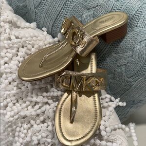 Michael Kors Metallic Gold Logo Thong Mules